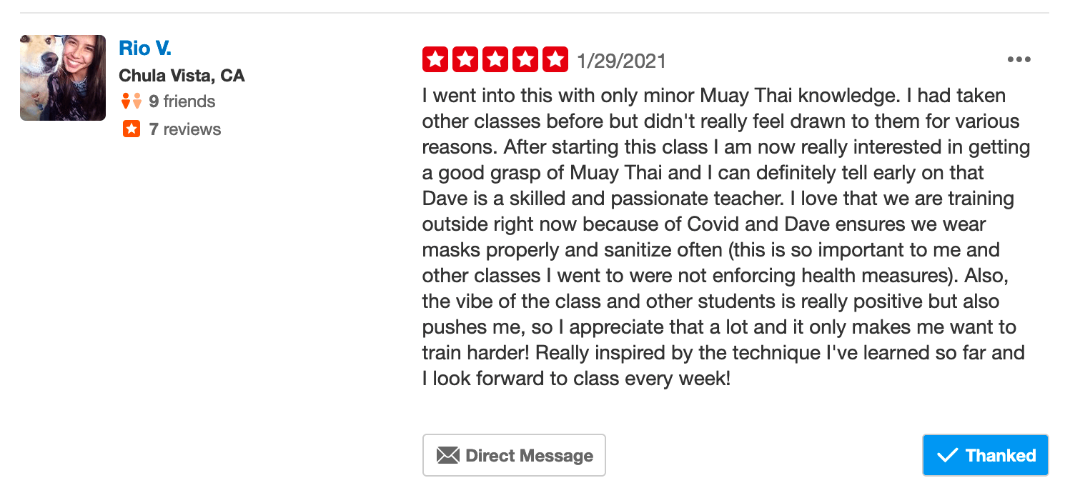 Yelp review from American Boxing member Rio V.
